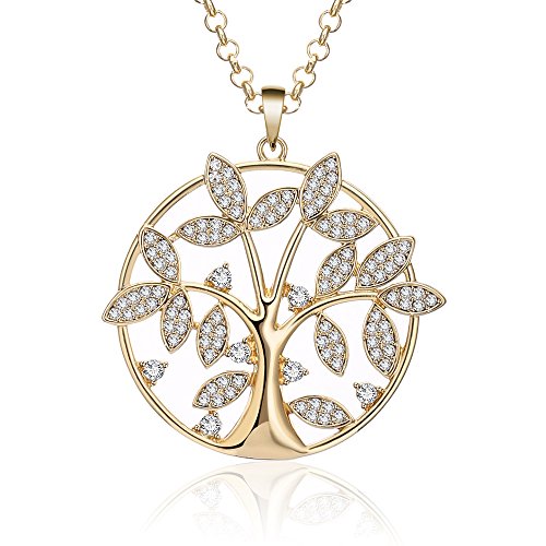 Damen Halskette, keltischer Baum des Lebens Anhänger Halskette für Mädchen langkettige Halskette mit CZ Crystal (Roségold) von Ouran