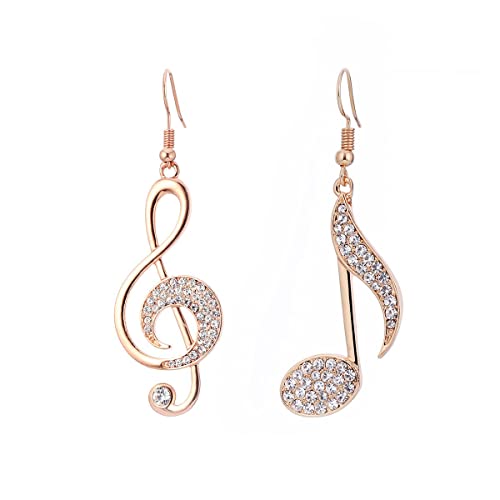 XIYINTA Musik Note baumeln Ohrring für Damen, Hypoallergen Rose Gold und Silber plattiert Tropfen Ohrring mit Kristall-Schmuck-Geschenk für Freunde (Roségold) von XIYINTA