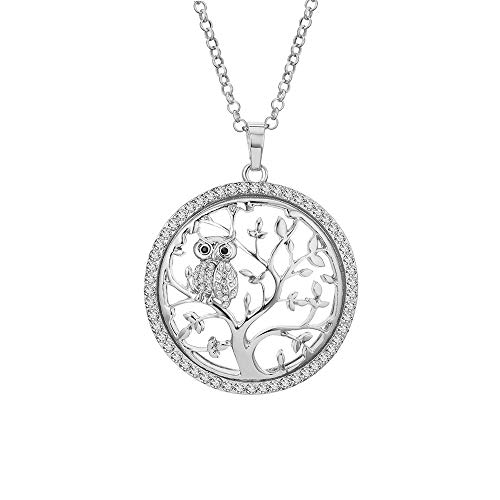 Ouran Fashion Halskette für Frauen, Baum des Lebens mit Eule Anhänger Halskette Mädchen CZ Kristall Halskette Lange Halskette Glänzende Strass Halskette (Versilbert) von Ouran