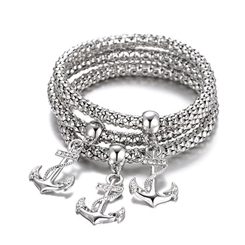 Frauen Charm Armband, Anker Anhänger Armband Stretch Mais Kette Armreif Freundschaft Manschette Armband für Mädchen mit CZ Crystal (versilbert) von Ouran