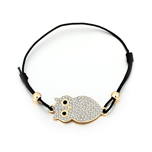 Ouran Frauen-Charme-Armband, glückliches Eulen-Armband für Mädchen-Freundschafts-Armband-Rhinestone-Armband Justierbares Stulpe-Armband mit Kristall (Vergoldet) von Ouran