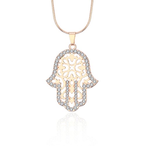 Ouran Hamsa Hand Anhänger Neckalce für Frauen, Gold und Silber Lange Schlangenkette Halskette Mädchen CZ Crystal Neckalce (Roségold) von Ouran