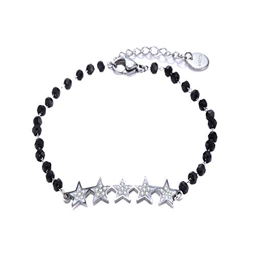 Ouran 5-Sterne-Armband für Frauen, Roségold und versilberte Edelstahlkette mit schwarzem Kristall-Charm-Herz-Armband, bestes Geschenk für Freunde, 18 cm, Kristall Edelstahl von Ouran