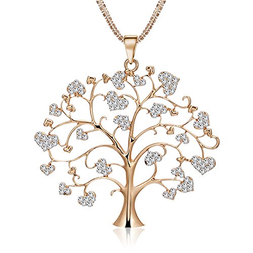 Ouran Baum des Lebens Halskette für Frauen, Mode Celtic Anhänger Halskette mit CZ Kristall Mädchen Lange Halskette (Roségold) von Ouran