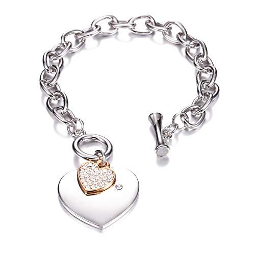 Ouran Bettelarmband für Damen, Herzform, Bettelarmband für Mädchen, Silber mit Kristall, 17 cm, Kristall, Kristall von Ouran