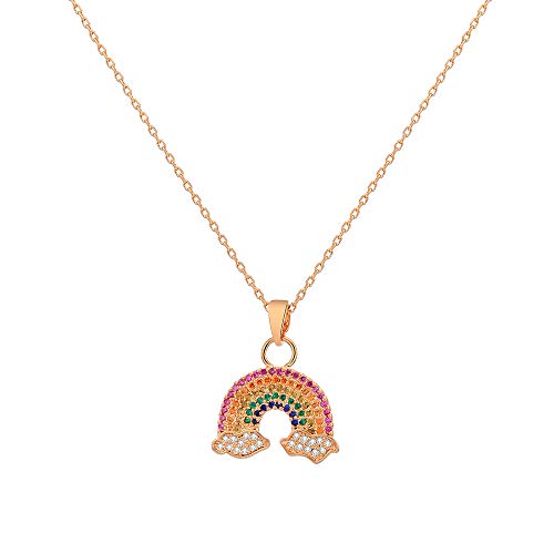 Ouran Halskette mit Regenbogen-Anhänger für Damen, Roségold und versilbert, lange Kette mit Zirkonia, bestes Geschenk für Mutter, Freunde, Kristall Zirkonia, zirkonia von Ouran