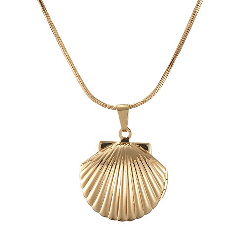 Ouran Vergoldete Medaillon-Halskette für Frauen, verstellbare lange Kette, Muschel-Anhänger, Choker-Halskette, Vergoldet und versilbert von Ouran