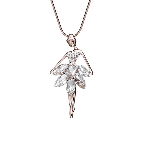 Modische Halskette für Frauen, Ballerina Halskette mit Anhänger mit glänzendem Kristall für Mädchen mit langer Kette, Halskette mit Strass, Glas, Kristall von Ouran