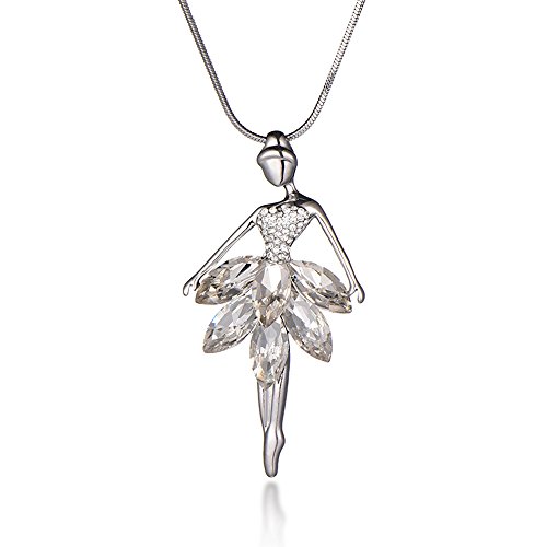 Modische Halskette für Frauen, Ballerina Halskette mit Anhänger mit glänzendem Kristall für Mädchen mit langer Kette, Halskette mit Strass, Strass von Ouran