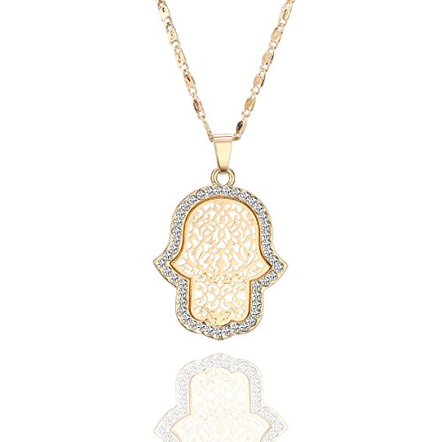 Ouran Halskette für Frauen, Hamsa Hand Anhänger Halskette mit CZ Kristall Mädchen Lange Kette glänzende Strass Halskette (Vergoldet) von Ouran