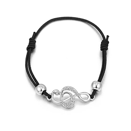 Ouran Frauen-Charme-Armband, Musik-Anmerkung-Dehnungs-Freundschafts-Armband, Justierbares Wachsschnur-Stulpe Mit CZ-Kristall (Versilbert) von Ouran