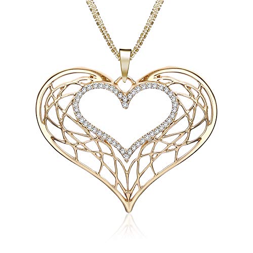 Ouran Halskette mit Herz-Anhänger für Damen, Anhänger Roségold und Silber, lange Kette mit glänzendem Kristall, tolles Geschenk für Mädchen, Mutter, Freunde, Metall Kristall, zirkonia von Ouran