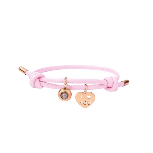 Ouran Ich liebe dich 100 Sprachen Lederarmband Verstellbare String Armbänder Liebe Herz Anhänger Charms Armband Geschenke für Frauen und Männer (Rosa & Roségold) von Ouran