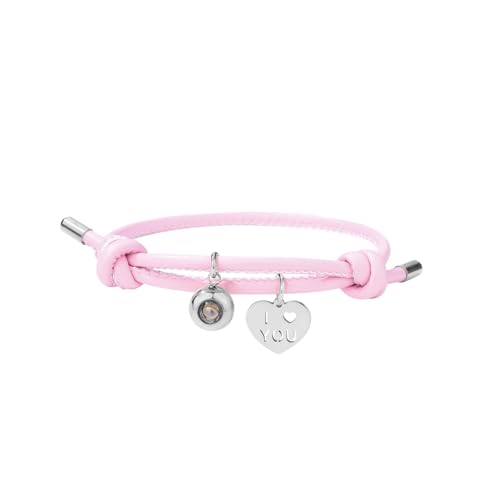 Ouran Ich liebe dich 100 Sprachen Lederarmband Verstellbare String Armbänder Liebe Herz Anhänger Charms Armband Geschenke für Frauen und Männer (Rosa & Versilbert) von Ouran