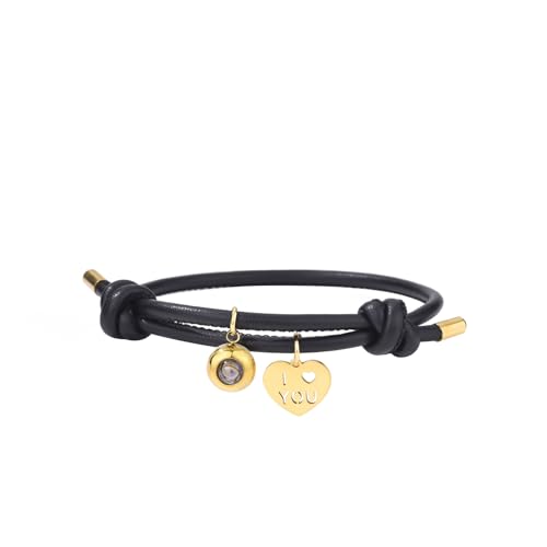 Ouran Ich liebe dich 100 Sprachen Lederarmband Verstellbare String Armbänder Liebe Herz Anhänger Charms Armband Geschenke für Frauen und Männer (Schwarz & Vergoldet) von Ouran