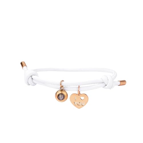 Ouran Ich liebe dich 100 Sprachen Lederarmband Verstellbare String Armbänder Liebe Herz Anhänger Charms Armband Geschenke für Frauen und Männer (Weiß & Roségold) von Ouran