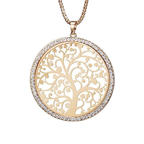 Mode Damen Halskette, keltischer Baum des Lebens Anhänger Halskette für Mädchen Lange Kette Mantel Halskette mit CZ Crystal Shining Strass Halskette (Versilbert) von Ouran