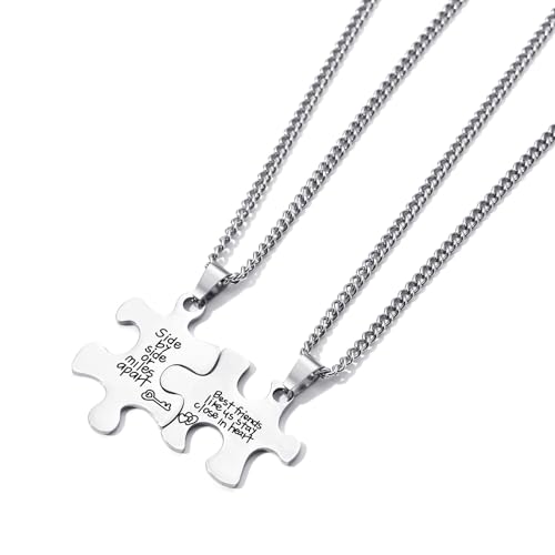 Ouran Paare Halskette, Edelstahl passende Halskette personalisierte eingravierte Versprechen Worte Halskette für Frauen und Männer Geschenk für Ihre Liebe (#5 Side by side or miles apart) von Ouran