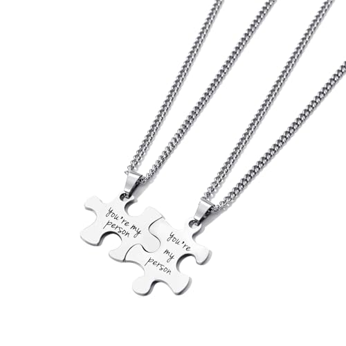 Ouran Puzzle Paare Halskette, Edelstahl passende Halskette personalisierte eingravierte Versprechen Worte Halskette für Frauen und Männer Geschenk für Ihre Liebe (#8 You're my person) von Ouran