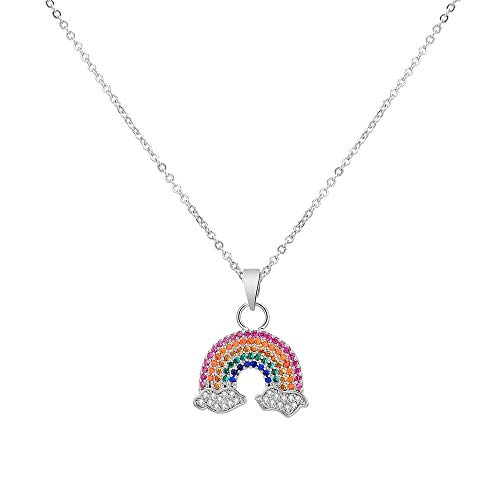 Ouran Regenbogen-Anhänger Halskette für Frauen, Roségold und Versilbert lange Kette Halskette mit Zirkonia Bestes Geschenk für Mutter, Freunde, Kristall Zirkonia, zirkonia von Ouran