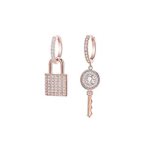 Schlüssel und Schloss baumeln Hoop Ohrring für Damen, hypoallergene Rose Gold und Silber vergoldete Ohrringe mit glänzenden Zirkonia Kristall Schmuck Geschenk für Freunde von Ouran