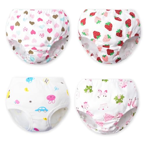 Ourdort 4 Stück Töpfchen Trainingshose,Baumwolle Töpfchen Trainingshose Kinder,Wiederverwendbar Potty Training Pants,Trainerhosen Töpfchentraining Trainingsunterhosen für Mädchen von Ourdort