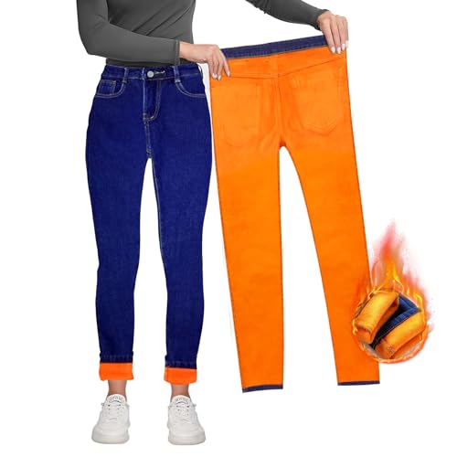 Thermo Jeans Damen Winter Gefüttert High Waist Gefütterte Stretch Thermojeans Warme Winter Thermohose Fleece Jeggings Skinny Denim Leggings Hosen Mit Innenfleece Gefütterte Jeans Damen - Größe 28 von Ourdort