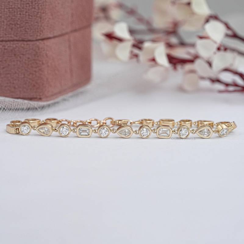 Multiform-Labrador Gewachsenes Diamant-Tennis-Armband, Hochzeits-Armband Eco Freundliche Diamant-Lünette Für Sie, 10K Gelbgold-Brautarmband von OurosJewelsLlc