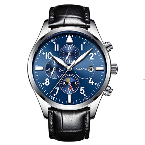 Ourui Armbanduhren,Multifunktionale wasserdichte Leuchtuhr Automatische Mechanische Herrenuhr, Schwarzer Gürtel, Weißes Gehäuse, Blaue Oberfläche Ourui Armbanduhren,Multifunktionale wasserdichte Leuchtuhr Automatische Mechanische Herrenuhr, Schwarzer Gürtel, Weißes Gehäuse, Blaue Oberfläche von Ourui