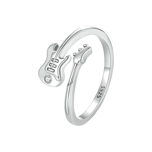 Ouruiba Offener Ring Gitarre Musikinstrument Zirkonia Silber 925 Schmuck Damen Mädchen, Sterling Silber von Ouruiba