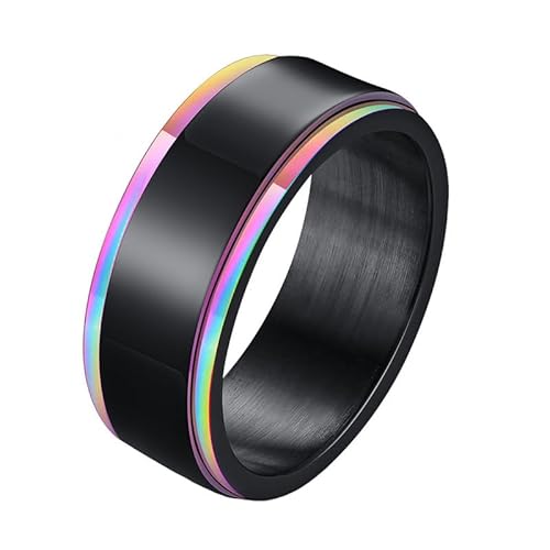 Ouruiba Ring drehbar Regenbogen Gay Lesbisch LGBT schwarz bunt Edelstahl Schmuck Paar Ehering für Herren Damen, Edelstahl von Ouruiba