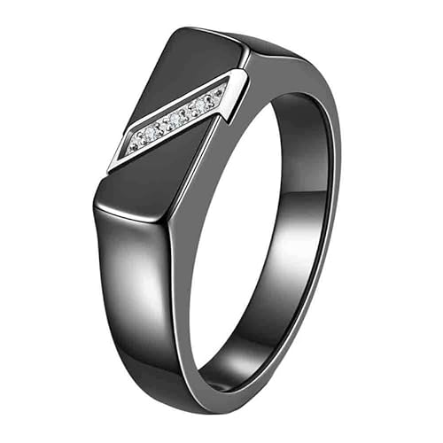 Ouruiba Schwarzer Keramik Ring mit 3 Zirkonia Simulierten Diamanten Verlobungs Ring Hochzeit Ehering Eleganter Schmuck für Frauen Mädchen Größe 52（16,6） von Ouruiba