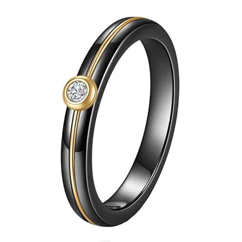 Ouruiba Solitär Ring aus Schwarzer Keramik Zirkonium Simulierter Diamant Edelstahl Gold Verlobungs Ring Hochzeit Ehering Schmuck Mädchen Größe 62（19,7） von Ouruiba
