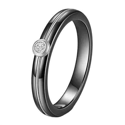 Ouruiba Solitär Ring aus Schwarzer Keramik Zirkonium Simulierter Diamant Edelstahl Verlobungs Ring Hochzeit Ehering Schmuck Mädchen Größe 52（16,6） von Ouruiba