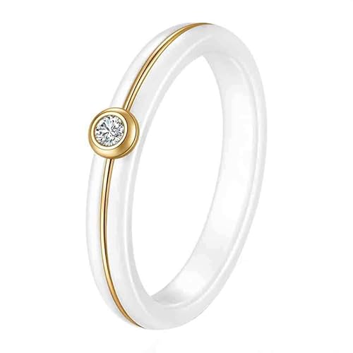 Ouruiba Solitär Ring aus Weißer Keramik Zirkonium Simulierter Diamant Edelstahl Gold Verlobungs Ring Hochzeit Ehering Schmuck Mädchen Größe 57（18,1） von Ouruiba