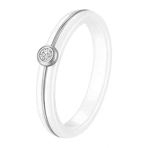 Ouruiba Solitär Ring aus Weißer Keramik Zirkonium Simulierter Diamant Edelstahl Verlobungs Ring Hochzeit Ehering Schmuck Mädchen Größe 52（16,6） von Ouruiba