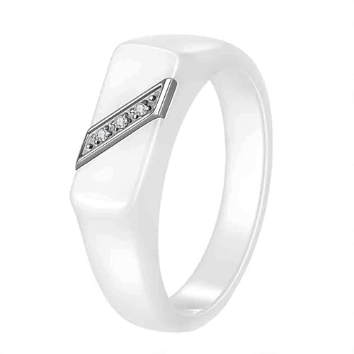 Ouruiba Weißer Keramik Ring mit 3 Zirkonia Simulierten Diamanten Verlobungs Ring Hochzeit Ehering Eleganter Schmuck für Frauen Mädchen Größe 54（17,2） von Ouruiba