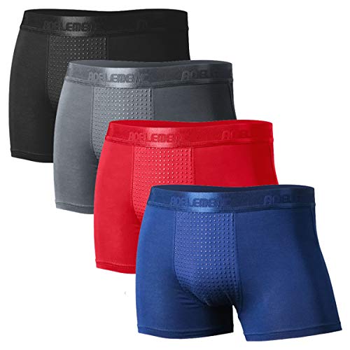 Ouruikia Boxershorts Herren Magnetische BoxerSlips Funktionelle Unterhosen Männer Modal Atmungsaktiv Unterwäsche, 4er Pack, Schwarz/Marineblau/Grau/Rot, M von Ouruikia