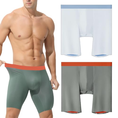 Ouruikia Boxershorts Herren Seidig Glatt Unterwäsche Langen Beinen Anti-Reibung Unterhosen mit Bulge Tasche, 2er Pack—Dunkelgrau+Silbergrau, L Ouruikia Boxershorts Herren Seidig Glatt Unterwäsche Langen Beinen Anti-Reibung Unterhosen mit Bulge Tasche, 2er Pack—Dunkelgrau+Silbergrau, L von Ouruikia