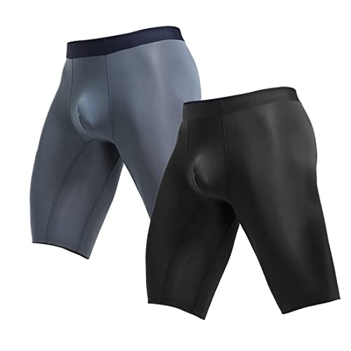 Ouruikia Boxershorts Herren Seidig glatt Eisseide Dünn Leicht Schnell Trocknende Lang Bein Spurlose Unterhosen Unterwäsche, 2er Pack, Schwarz/Grau, XL von Ouruikia