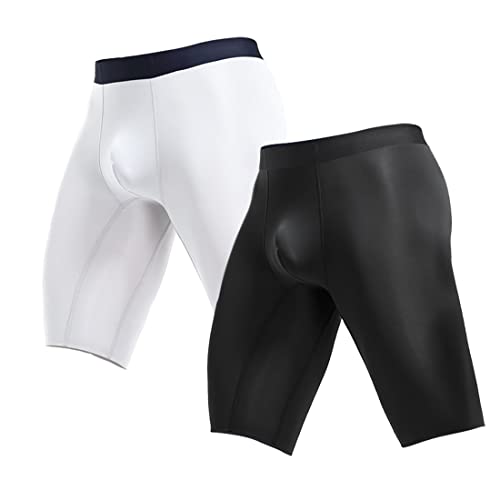 Ouruikia Boxershorts Herren Seidig glatt Eisseide Dünn Leicht Schnell Trocknende Lang Bein Spurlose Unterhosen Unterwäsche, 2er Pack, Schwarz/Weiß, L von Ouruikia