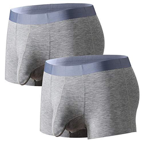 Ouruikia Herren Boxer Shorts Unterwäsche Modal Boxershorts Unterhosen Retroshorts Trunks Men mit Separater Tasche, Grau (2 Packungen)., Medium von Ouruikia