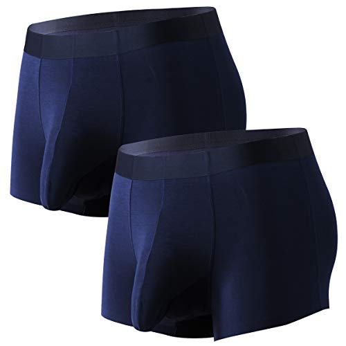 Ouruikia Herren Boxer Shorts Unterwäsche Modal Boxershorts Unterhosen Retroshorts Trunks Men mit Separater Tasche, Marineblau (2 Packungen)., Medium von Ouruikia