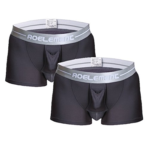 Ouruikia Herren Boxershorts Atmungsaktiv Boxershorts Unterwäsche Weich mit funktionalem Eröffnung, für Herren, 2er Pack grau, L von Ouruikia