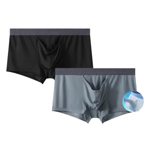 Ouruikia Herren Boxershorts Eisseide Dünn Unterwäsche Seidig glatt Unterhose mit Separate Tasche, 2er Pack-Schwarz+Grau, XL Ouruikia Herren Boxershorts Eisseide Dünn Unterwäsche Seidig glatt Unterhose mit Separate Tasche, 2er Pack-Schwarz+Grau, XL von Ouruikia