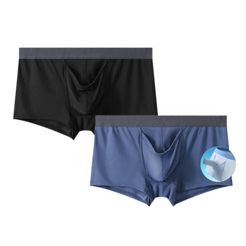 Ouruikia Herren Boxershorts Eisseide Dünn Unterwäsche Seidig glatt Unterhose mit Separate Tasche, 2er Pack-Schwarz+Marineblau, L Ouruikia Herren Boxershorts Eisseide Dünn Unterwäsche Seidig glatt Unterhose mit Separate Tasche, 2er Pack-Schwarz+Marineblau, L von Ouruikia