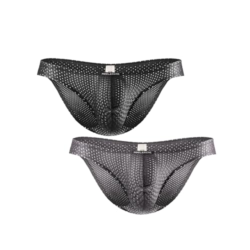 Ouruikia Herren Slips Netzstoff Niedrige Taille Schnell Trocknende Porosity Belüftet Leicht und Weiche Männer Unterwäsche Unterhose, 2er Pack, Schwarz/Grau, XL von Ouruikia