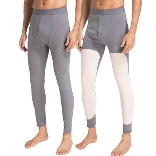 Ouruikia Herren Thermounterwäsche Fleece gefütterte Unterhose Thermohose Long Johns Hose mit Kniepolstern, Grau, XL von Ouruikia