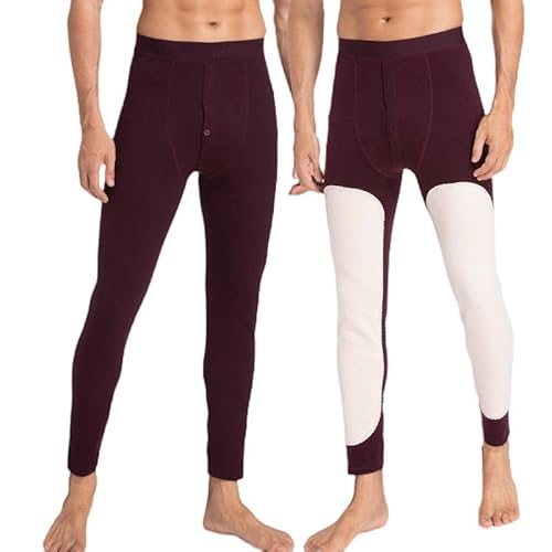 Ouruikia Herren Thermounterwäsche Fleece gefütterte Unterhose Thermohose Long Johns Hose mit Kniepolstern, Rot, XL von Ouruikia