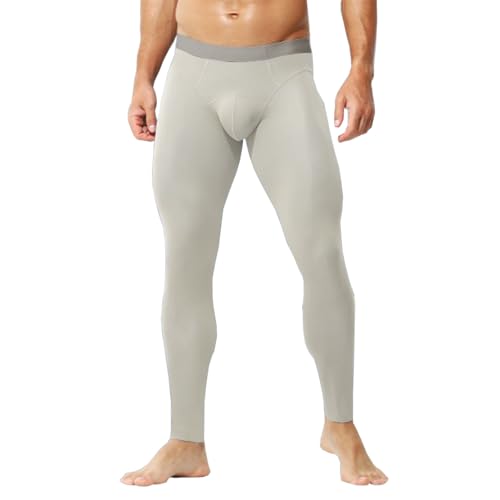 Ouruikia Herren Thermounterwäsche Hose Seidig glatt Long Johns Dünn Thermohose Weiche Leicht Unterhose Mehrfarbige Leggings 2 in 1, Beige, S von Ouruikia